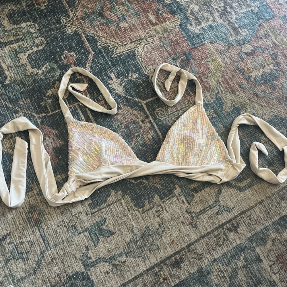 iridescent fairy sequin halter bikini strapless feather tube top fairycore rave - Picture 2 of 7
